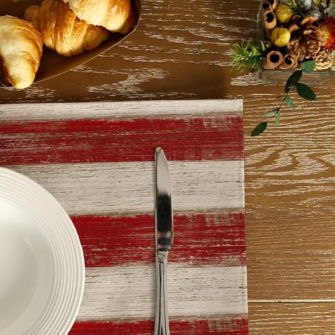 Bloss Patriotic 4th of July Placemats Set of 6, Memorial Day 12" x 18" Linen Table Mats for Party Kitchen Dining Decoration, Retro Vintage Independence Day Disposable Place Mats