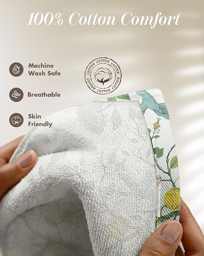 Miss Adola 270 GSM Cotton Kitchen Towels, Oven Mitt and Pot Holder - 4 Pack Kitchen Decor and Accessories Set Spring Cute Farmhouse Boho Quilted Lining Heat Resistant Set with Hanging Loop, Lemon Bird