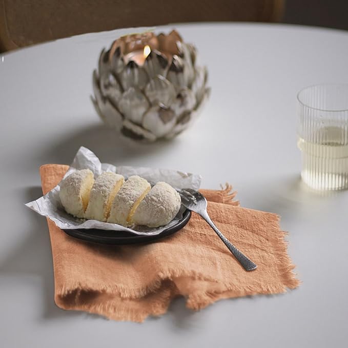 Handmade Cloth Napkins 100% Cotton Napkins with Fringe，Delicate Handmade Cloth Napkins for Dinners, Parties, Weddings and More，18 x 18 Inch Set of 6 - Caramel