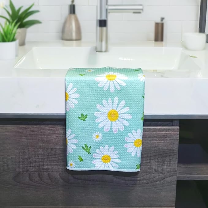 18” x 30” Highly Absorbent Kitchen Towels, Quick Dry Microfiber Tea Towel, Dish Towels for Kitchen Drying, Ultra Soft Premium Hand Towels (Light Green Flowers)