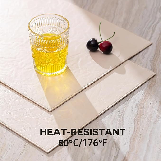 Faux Leather Placemats Set of 4 Vinyl Washable Wipeable Table Mats for Kitchen Dining Table Heat Resistant Waterproof Modern Indoor/Outdoor Placemats Non-Slip Easy Clean Place Mats (Beige)