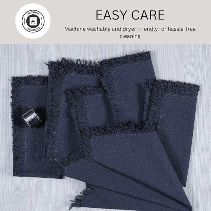 Cloth Dinner Napkins Fringes 20x20 Inch 100% Cotton Set of 6 - for Dining Special Occasions Wedding Holidays Easter - Soft Durable Washable - Elegant Table Cloth Napkins Charcoal Grey