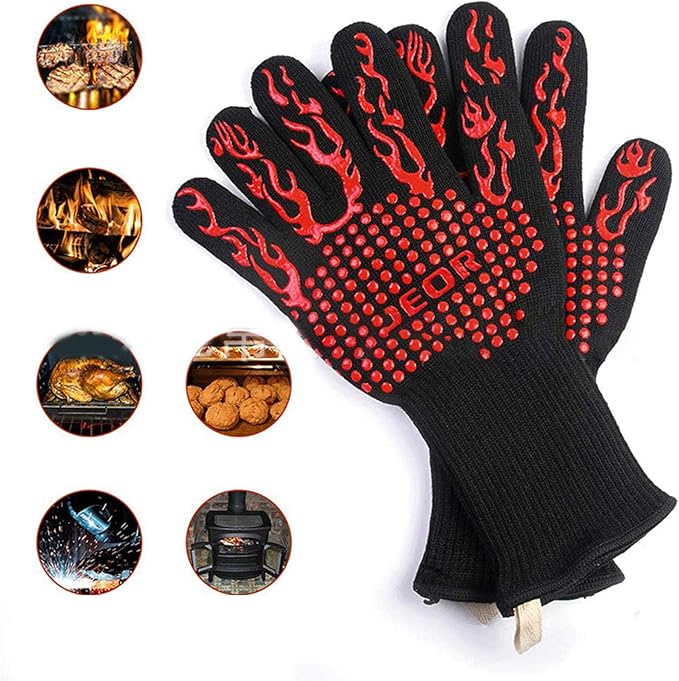 BBQ Oven Mitts Anti-Scald Gloves Heat and Slip Resistant Cooking Gloves Insulated Mitts Kids Adults Silicone Oven Mitts