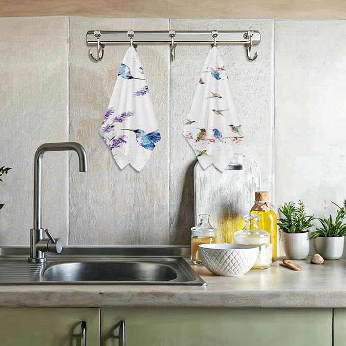 Lovdazzles 2 Pcs Floral Hummingbird Decorative Kitchen Tea Towels, Absorbent Microfiber Dish Hand Towels,Hummingbird Gifts for Women Spring Housewarming Bathroom Kitchen Holiday