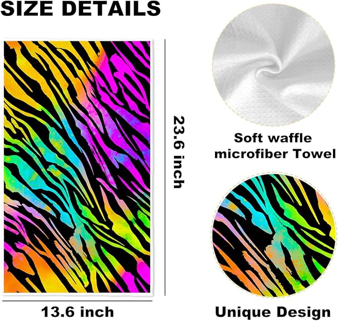 3 Pcs Colorful Zebra Print Kitchen Towels, Charming Decorative Absorbent Microfiber Dish Cloth Tea Towel, Trendy Waffle Soft Hand Towels for Farmhouse Home Bathroom, Housewarming Gifts