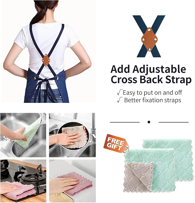 ZOMAO Cotton Canvas Cross Back Apron for Men and Women,Chef Apron With Adjustable Strap and Large Pockets,Kitchen Cooking Baking Bib Heavy Duty Work Apron