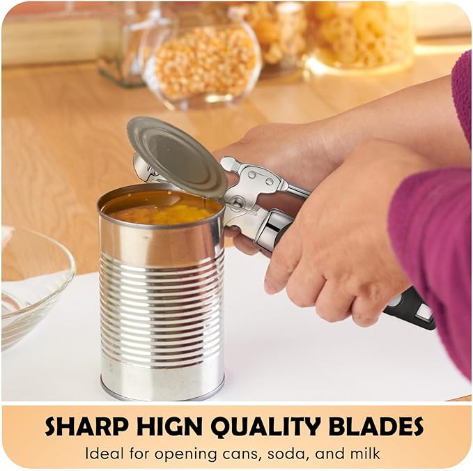 Gisafai 10 Pcs Can Opener Manual Bulk Smooth Edge with Sharp Blade and Soft Non Slip Grip Handle Heavy Duty Handheld Safety Can Opener, Black and Silver