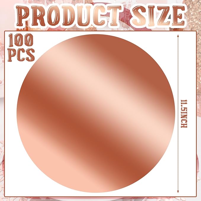 Tioncy 100 Pcs Rose Gold Round Paper Placemats Decorative Disposable Placemats Table Mats for Dining Wedding Table Decoration Home Banquet New Years Festive Party Birthday Holiday