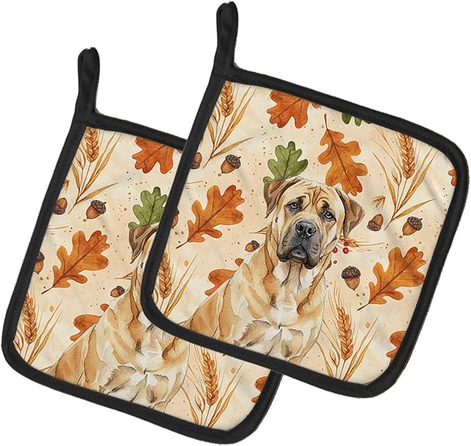 Caroline's Treasures Fawn Boerboel Heirloom Fall Pair of Pot Holders Pair 7.5x7.5 Quilted Insulated Hot Pads Decorative Kitchen Gift Made in USA