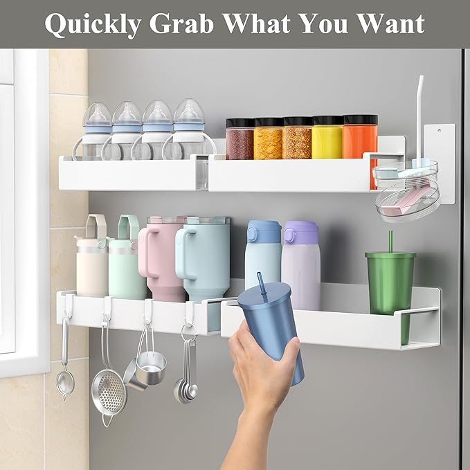 HuggieGems Magnetic Water Bottle Holder for Refrigerator, Cup Holder Organizer for Stanley and Tumbler for Kitchen, 4 Pack, White