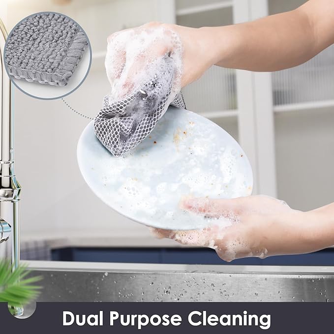 Oven Mitts and Pot Holders Set with Dishcloths, 500 Degree Heat Resistant Oven Gloves and Hot Pads, Premium Soft Cotton Kitchen Mittens and Dish Cloth Sets-Grey
