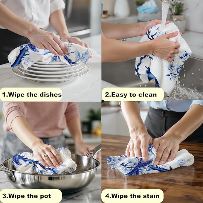 2 Pcs Artistic Bird Kitchen Towels, Absorbent Soft Microfiber Towel for Bathroom Kitchen, Tea Towel Hand Towels, Dish Cloths for Washing Dishes, Christmas Bird Lover Gifts for Women Friend