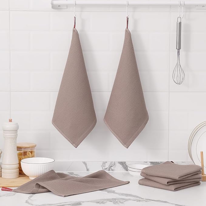 Homaxy 100% Cotton Waffle Weave Dish Cloths - 6 Pack Soft and Absorbent Dish Towels - 12 x 12 Inches Quick Dry Dish Rags - Brown