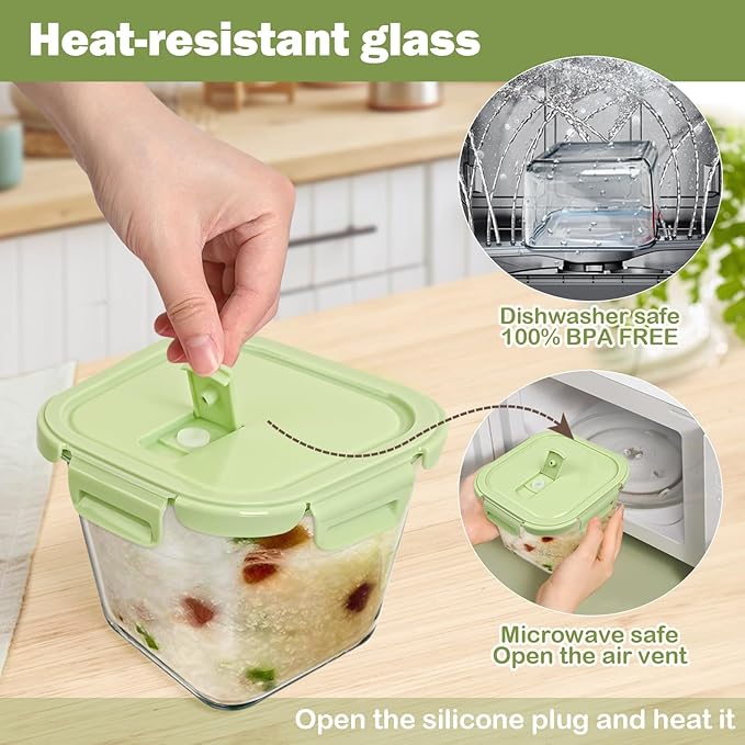 Glass Soup Containers with Lids 32oz - Borosilicate Glass Storage Containers 4 Cup, Freezer to Microwave Safe, Airtight Leak Proof, Square Meal Prep Containers for Lunch Travel- 4 Pack