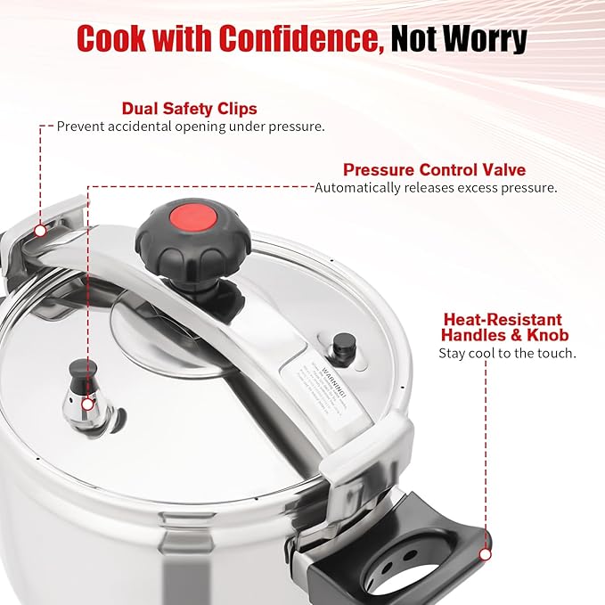 23.25 Qt Pressure Cooker, Stainless Steel Large Capacity Pressure Canner with Double Valves, Clamp On Type Commercial Pressure Stewing Pot for Hotels, Restaurants, Family (23.25 Qt)