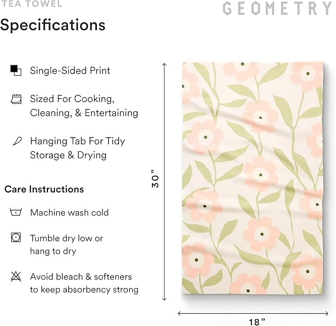 GEOMETRY Tea Towels – Spring & Summer Collection – Quick-Dry, Ultra-Absorbent, Reusable Microfiber Kitchen Towels for Drying & Cleaning - Meadowlight - 3 Pack