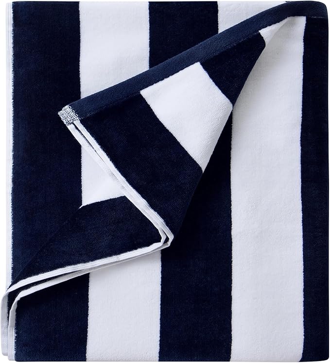 LULUHOME Large Oversized Beach Towel - Big Cotton 36 x 70 Inch Striped Pool Towel, Large Cabana Soft Swimming Towel for Adult Men Women,Navy Blue