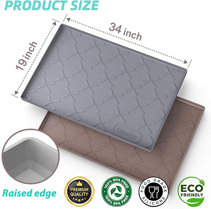 SIKADEER 34" x 19" Under Sink Mat Waterproof , Silicone Mat Kitchen Drawer Shelf and Cabinet Liner, Sink Protector for Bathroom Organizers and Storage, Boot Tray Pet Food Mats