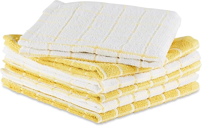 DII Basic Terry Collection Windowpane Dishcloth Set, 12x12, Yellow, 6 Piece