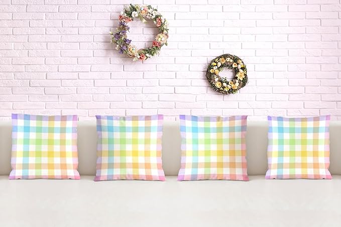 Pudodo Easter Buffalo Plaid Check Throw Pillow Covers 18x18 Set of 4 Spring Holiday Party Decoration for Home Bed Couch Sofa (18" x 18")