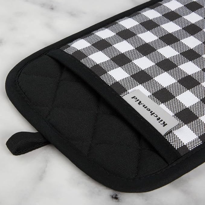 KITCHENAID Gingham Pot Holder 2-Pack Set, Matte Black, 7"x10"