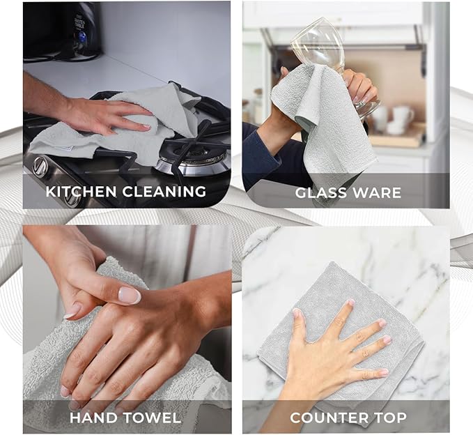 Avalon Towels Cotton Washcloths 24-Pack – 12 x 12 Inch Silver Super Soft & Absorbent Ring-Spun Cotton Wash Cloths for Face, Bath, Spa, Gym, Hotel & Cleaning