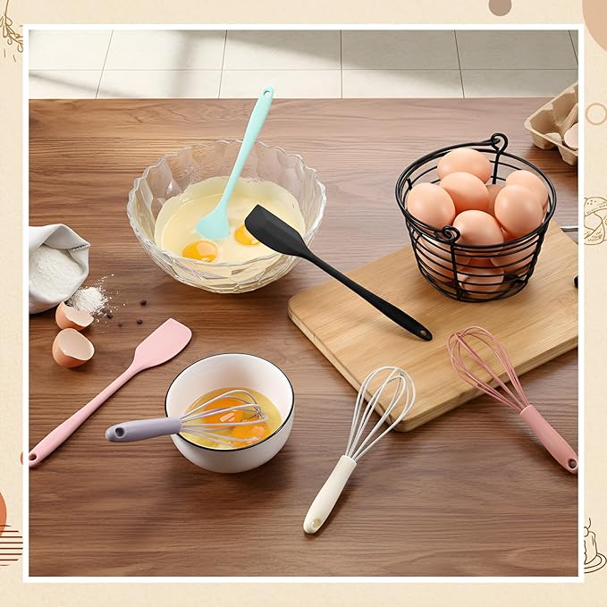Baderke 20 Pcs Silicone Cooking Utensils 8.34 Inch Mini Spatula Silicone 6 Inch Mini Whisks for Cooking Kitchen Use Utensils for Baking Mixing Party Favor Gift