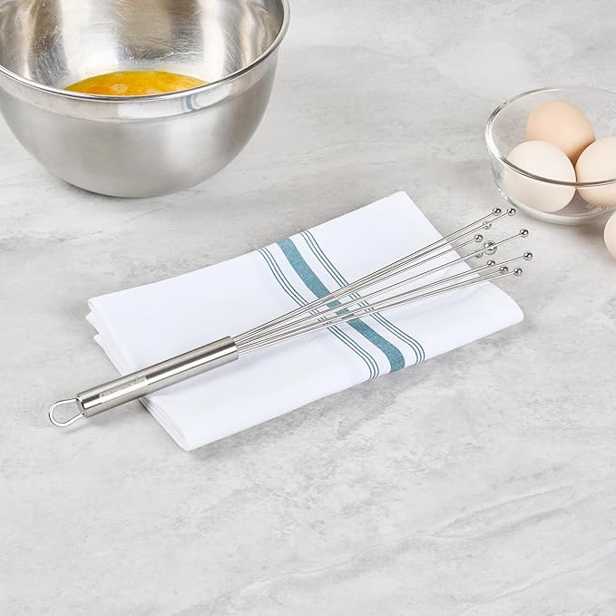 Restaurantware 12.5 in Stainless Steel Ball Whisk - German Standard Egg Beater with Ergonomic Handle, Dishwasher Safe - Manual Mixer Cooking Whisk for Baking, Stirring, Sauces, Beating