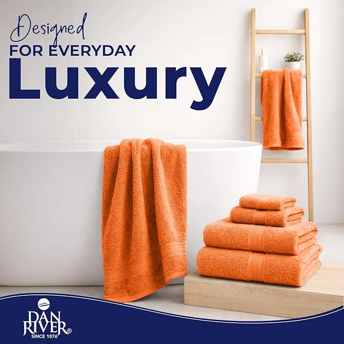 DAN RIVER 8 PC Luxury Bath Towels for Bathroom, 2 Bath, 2 Hand, and 4 Wash Cloths, 600 GSM 100% Ring Spun Cotton Towel Set, Highly Absorbent, Gym, Hotel, and Spa, Orange