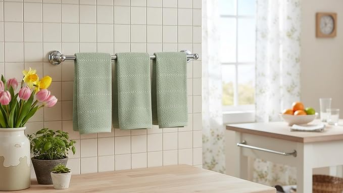 Serafina Home Sage Green Kitchen Dish Towels: 100% Cotton Cloth Soft Cleaning Drying Absorbent Textured Terry Loop, Set of 3 Multipurpose for Everyday Use