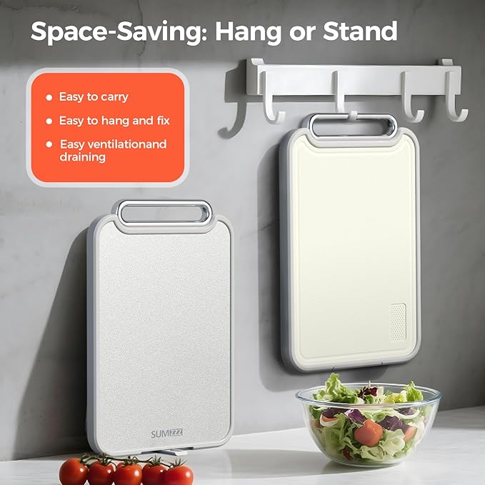 Sumzzz Stainless Steel Cutting Board for Kitchen, 2-in-1 Double-Sided Chopping Board, Food Grade Stainless Steel/PP, Easy to Clean, Large Size, Non-Slip, 16”×11”