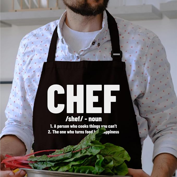 Chef Aprons for Men Women with Pockets, Kitchen Apron for Cooking Grilling Gifts for Dad Mom Birthday Christmas