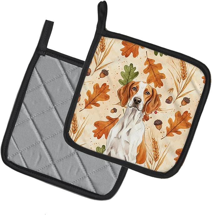 Caroline's Treasures Orange and White Pointer Heirloom Fall Pair of Pot Holders Pair 7.5x7.5 Quilted Insulated Hot Pads Decorative Kitchen Gift Made in USA