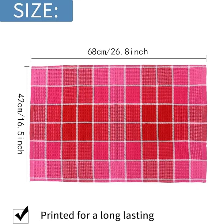Bright Large Kitchen Towels, 4-Pack, 16 Inch x 26 Inch Buffalo Check Dish Towels for Washing Drying Dishes, Colorful Waffle Design Tea Towel Bar Towel, Buffalo
