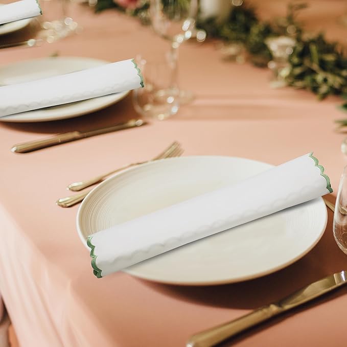 Ridhi Cloth Napkins 100% Pure Cotton Farmhouse Wedding Dinner Napkins Gift for Spring, Easter, Valentine, Holiday, Everyday Napkin (4-18" x 18" White with Sage Green Edge)