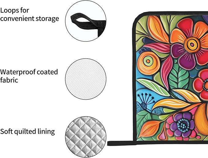 Colorful Boho Florals Pot Holders Set of 2 Kitchen Decorative Heat Resistant Potholder Cotton Lining Oven Hot Pads for Cooking Baking Microwave Oven End Dishes BBQ Holiday Decors