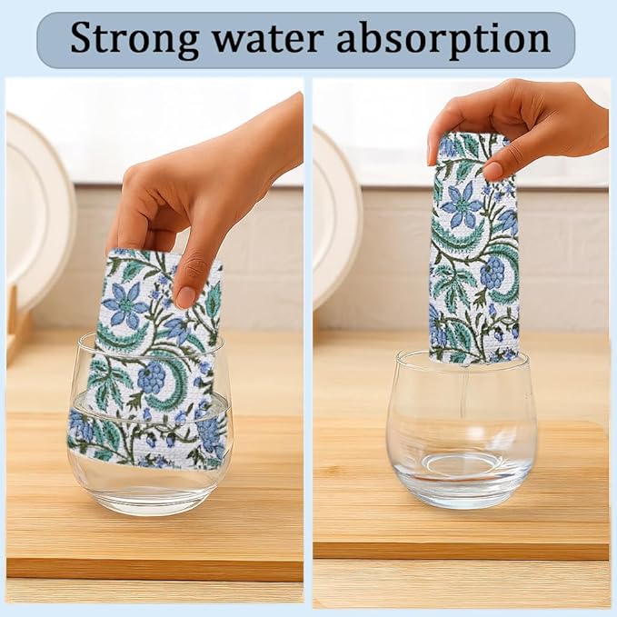 Ridhi Columbia Blue Hand Block Print Cotton Waffle Dish Cloth Set of 6-12x12 Inch Super Absorbent, Soft, Reusable Kitchen Towels for Dish Drying Cleaning, Ideal for Spring, Easter, Valentine