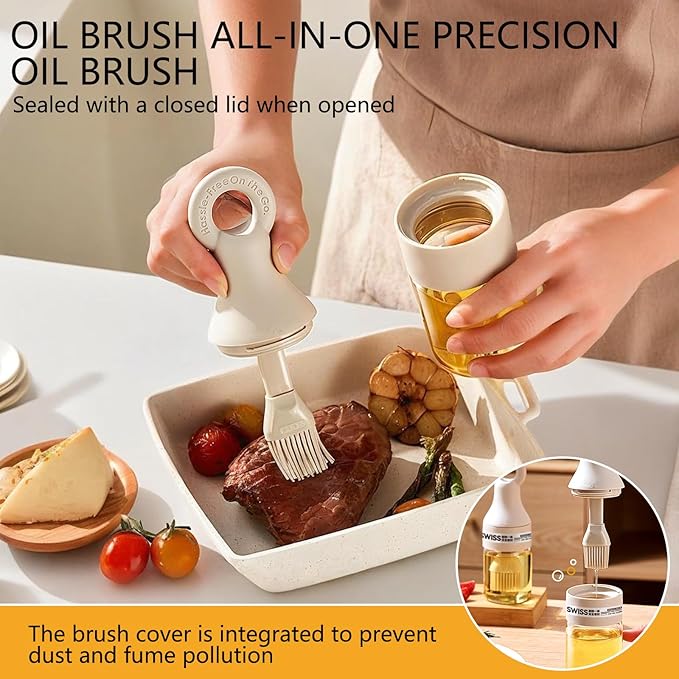 2 in 1 Oil Dispenser Bottle with Silicone Brush - 150ml/5.07oz Borosilicate Glass Basting Brush for BBQ, Grilling, Easy Kitchen & Outdoor Cooking