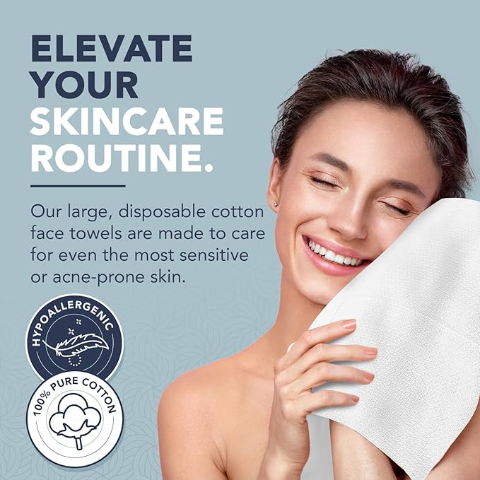 100% Pure Cotton Face Towels – 80 Count Large Disposable Wash Cloths for Face Washing, Makeup Removal & Acne Care | Ultra Soft, Hypoallergenic & Fragrance-Free