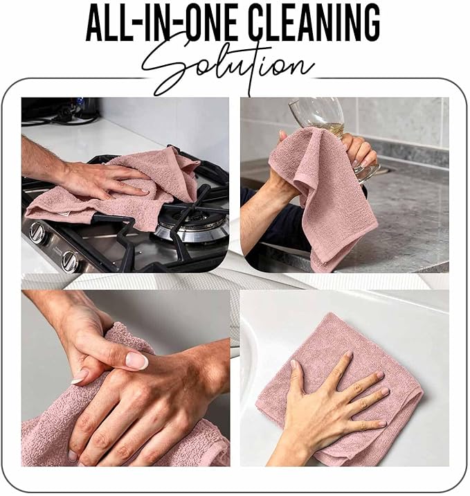RIVERSIDE Pack of 12 Washcloths, 12 x 12 Inches, 100% Cotton, Premium Flannel Face Cloths, Highly Absorbent & Soft Feel Fingertip Towels (Blush Pink, 12 Pack)