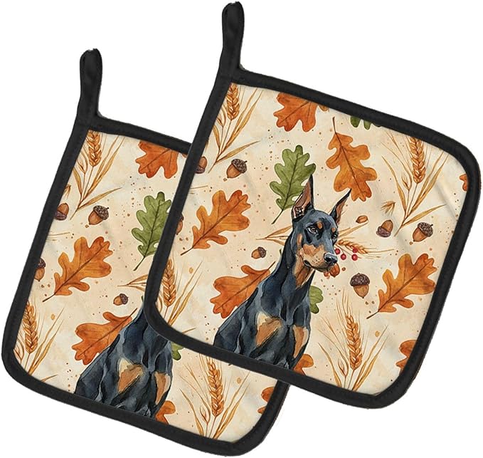 Caroline's Treasures Doberman Pinscher Heirloom Fall Pair of Pot Holders Pair 7.5x7.5 Quilted Insulated Hot Pads Decorative Kitchen Gift Made in USA