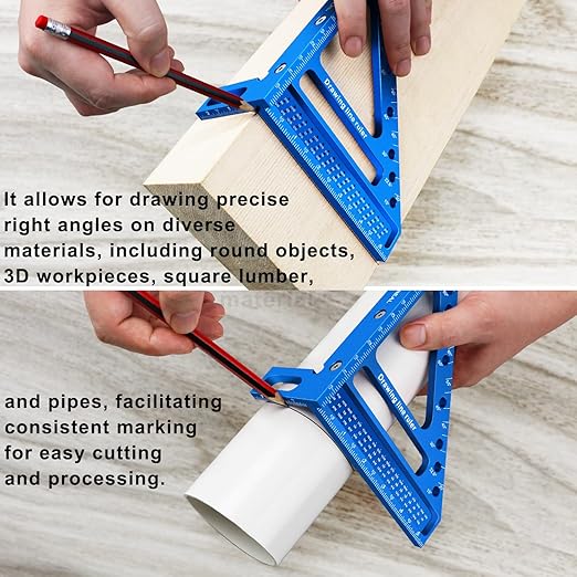 Quick-Set 3D Measuring Square - Multi-Angle Carpenter's Tool with Angle Pin for Woodworking,Imperial Line Ruler, Essential Woodcraft Layout Aid