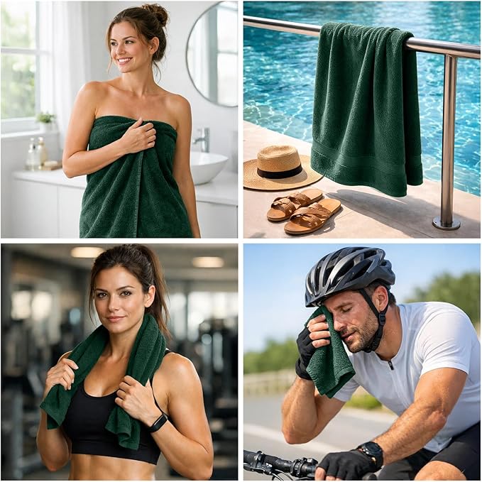 DAN RIVER 8 PC Luxury Bath Towels for Bathroom, 2 Bath, 2 Hand, and 4 Wash Cloths, 600 GSM 100% Ring Spun Cotton Towel Set, Highly Absorbent, Gym, Hotel, and Spa, Hunter Green