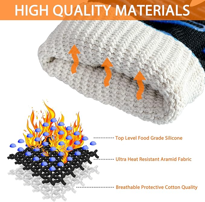 BBQ Gloves, Oven Gloves Original 2 Pack1472℉ Extreme Heat Resistant, Grilling Gloves Silicone Non-Slip Oven Mitts, Kitchen Gloves for BBQ, Grilling, Cooking, Baking