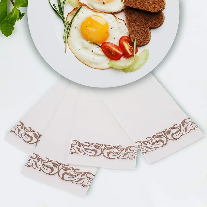 FOCUSLINE 200 Linen Feel Disposable Bathroom Napkins, Soft and Absorbent Paper Guest Towels, Cloth-Like Paper Hand Towels Decorative Napkins for Parties,Weddings,Dinners or Events,Rose Gold, 12" x 17"