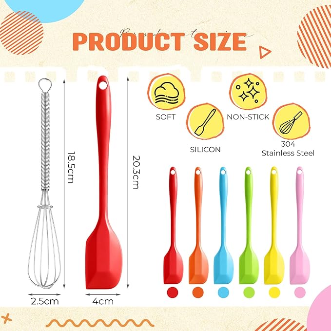 Baderke 24 Set Small Wire Whisk and Silicone Spatula Set Bulk for Cooking 7 Inch Mini Whisks Spatula Non Stick Flexible Kitchen Baking Tool Cookware for Cooking Party Favors Gift Supplies