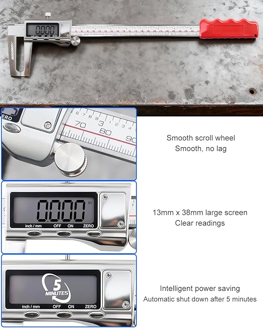 Digital Caliper 12 inch with Outer Groove, Brake Disc Rotor measuring tool, Stainless Steel Digital Calipers for 3D Printing & DIY, LCD Display, Inch/MM Units, Auto-Off, Rubberized Grip & Storage Case