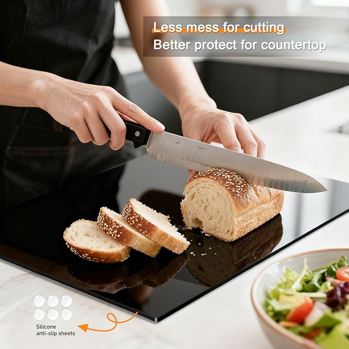 Black Cutting Boards for Kitchen, Acrylic Cutting Board with Counter Lip Countertop Protector, Non-Slip Tablas Para Picar Cocina, Kitchen Decor Apartment Essentials House Warming Gifts(16.1"x12.5")