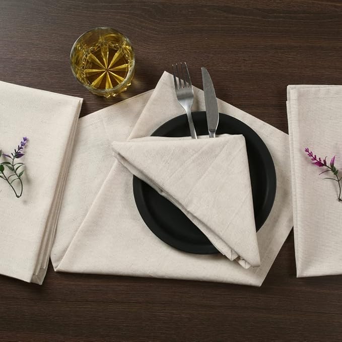 NATURALCRAFT Cloth Napkins Set of 12 Cotton Linen18x18 inch Washable Easter Napkins Cloth - Soft Durable Reusable - Deal for Hotel Farmhouse Party Wedding Everyday Use Kitchen Ivory
