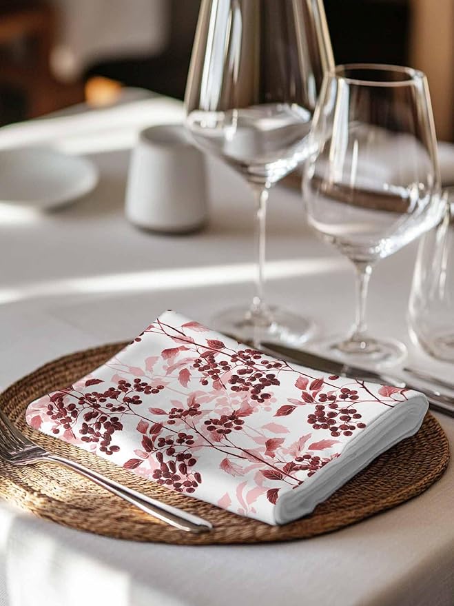 Red Herb Cloth Napkins Set of 6 - Washable Dinner Napkins Reusable Table Napkins for Home Party Weeding Dining Table Setting Decoration,Oversized Floral Watercolor Spring Summer Wild Flower Plant